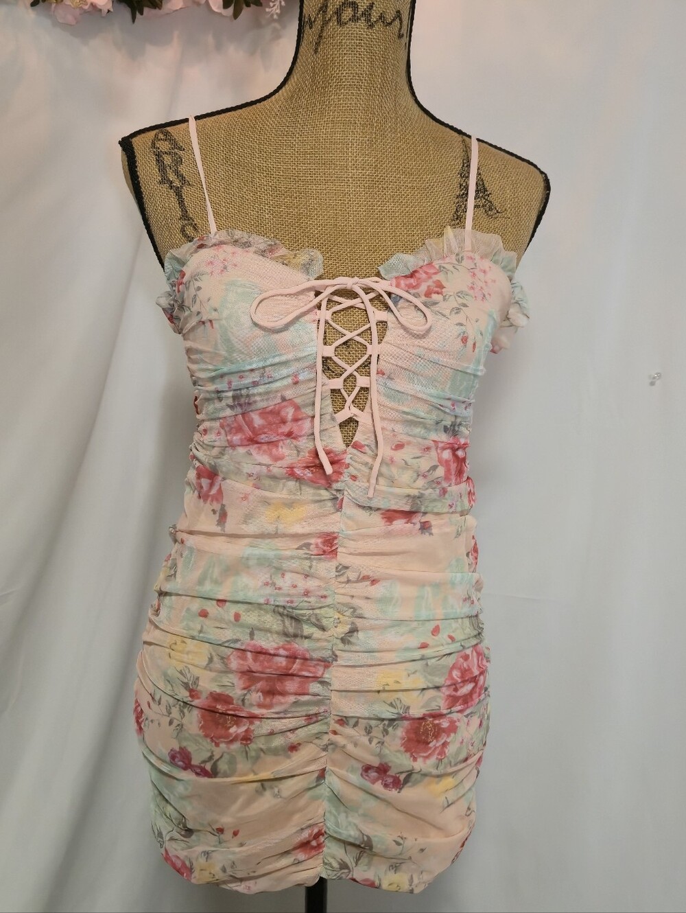 Fiesta Pastel Pink and Mint Floral Trim Dress